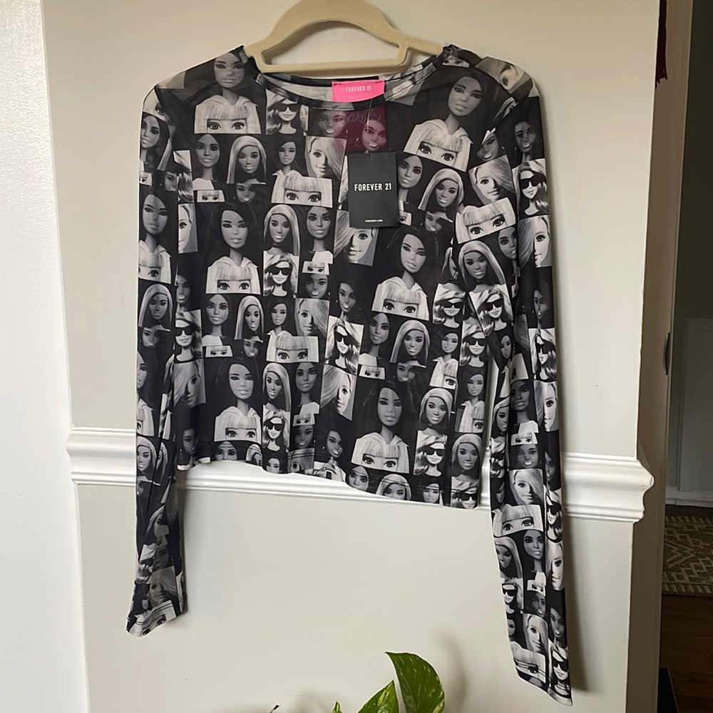 Forever 21 Barbie Long Sleeve Sheer Black Mesh